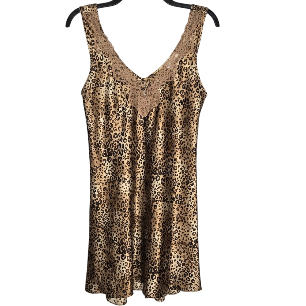 VTG Expressions California Dynasty Satin Leopard‎ Chemise Slip Dress Glam Vampy